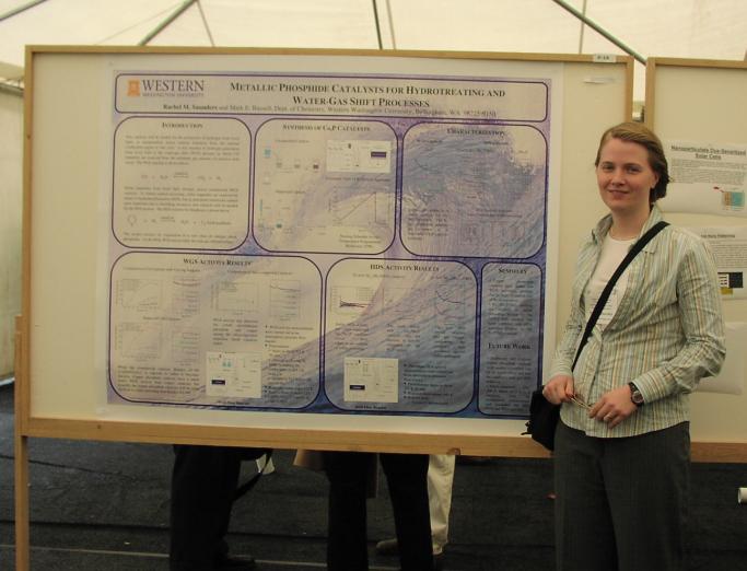 Rachel Saunders standing in front of poster at conference