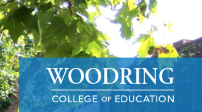 Woodring education logo trees in background