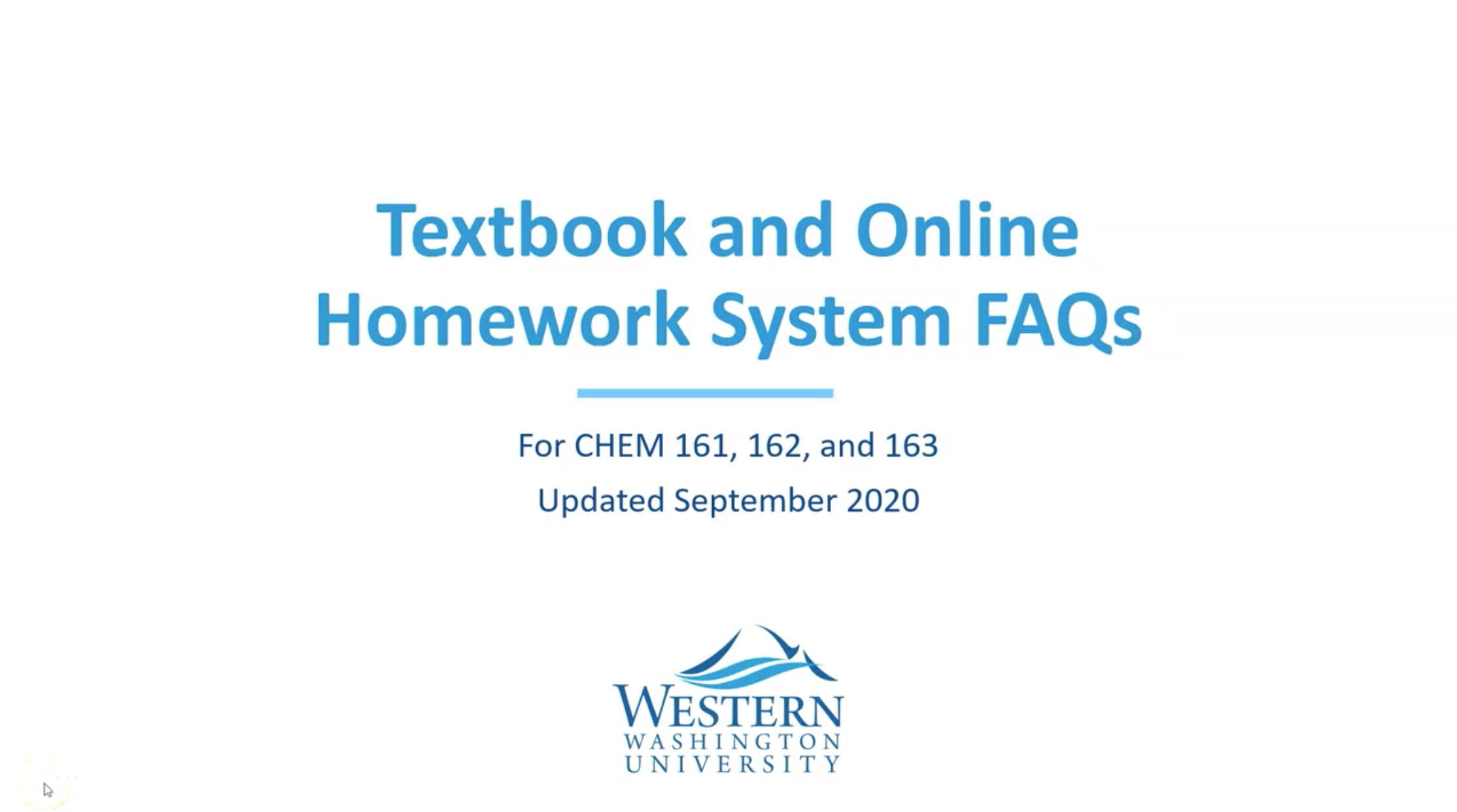 Screenshot of first slide of Textbook and Online Homework FAQ presentation video