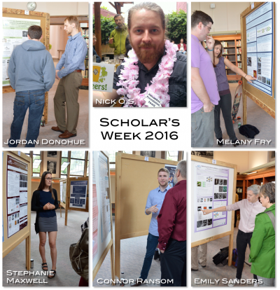Photo collage of students and their posters at scholars week 2016
